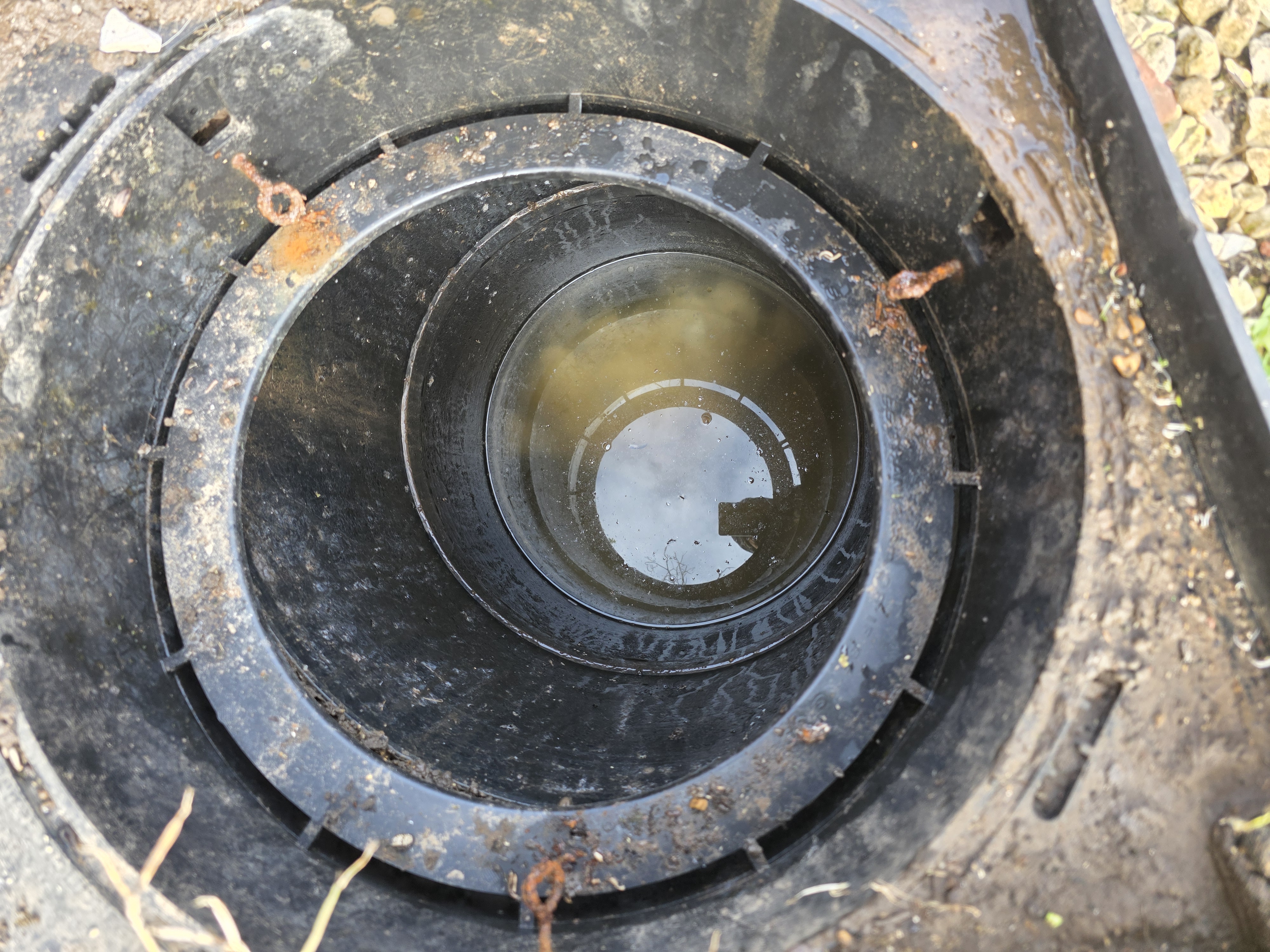 Blocked external drain inspection chamber